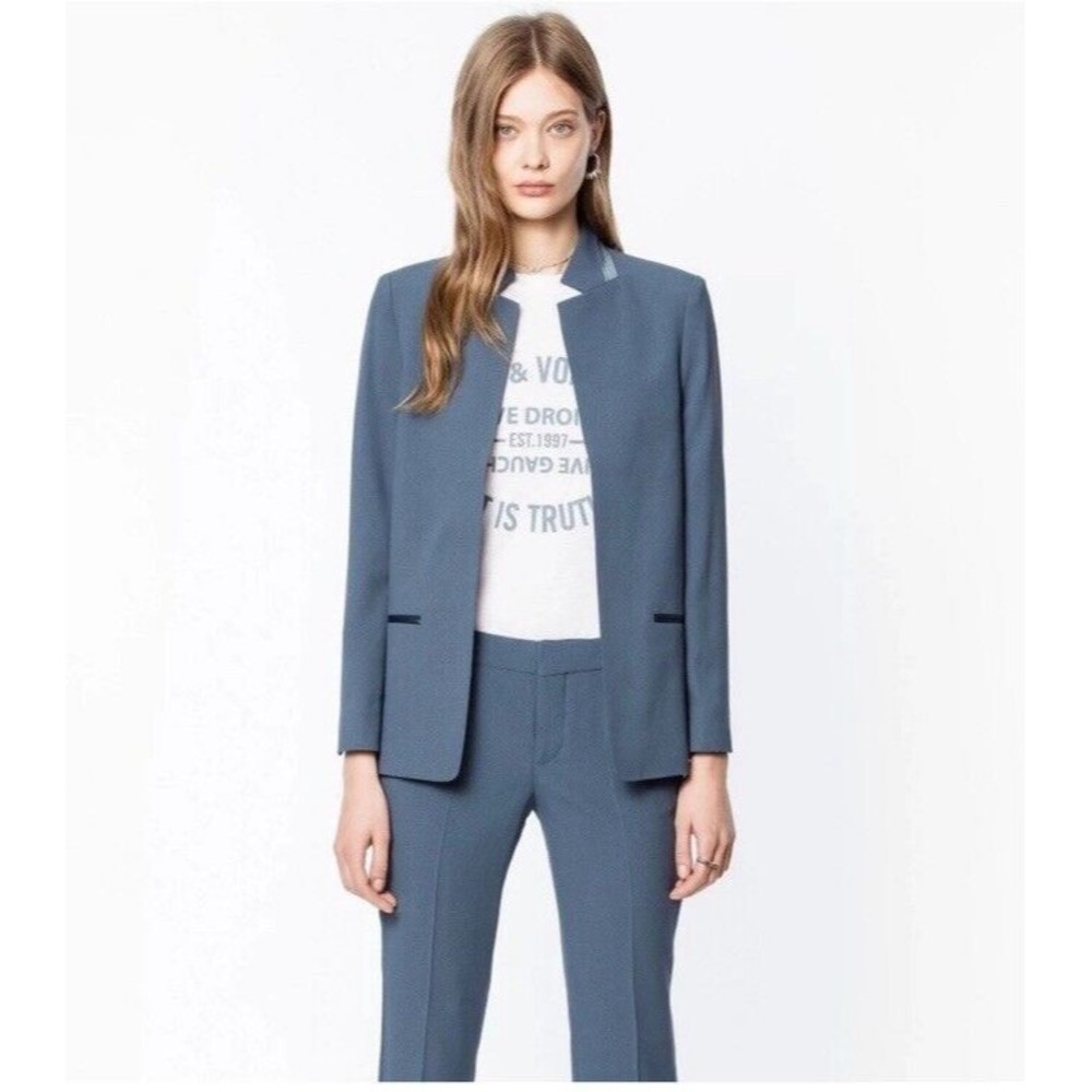 $598 ZADIG & VOLTAIRE Volly Satin Trim Open Front Blazer 34 XS